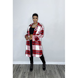 Pocket Lapel Oversized Long Plaid Woolen Coat ASL-6525