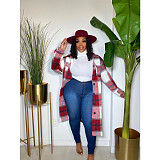 Pocket Lapel Oversized Long Plaid Woolen Coat ASL-6525