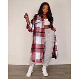 Pocket Lapel Oversized Long Plaid Woolen Coat ASL-6525