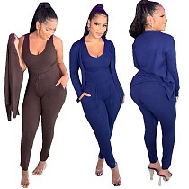 Solid Color Coats+Vest Top+Skinny Pants 3 Piece Set CN-9908