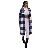 Pocket Lapel Oversized Long Plaid Woolen Coat ASL-6525