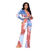 Tie Dye Flare Sleeve Crop Tops And Pants Set CN-9909