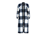 Pocket Lapel Oversized Long Plaid Woolen Coat ASL-6525