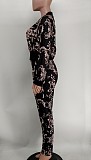 Pattern Print Zipper Jacket High Waist Pants Set XMY-9337