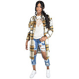 Pocket Lapel Oversized Long Plaid Woolen Coat ASL-6525
