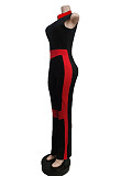 Patchwork Zipper Sleeveless Bodycon Fitness Jumpsuit MEM-88412