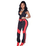 Patchwork Zipper Sleeveless Bodycon Fitness Jumpsuit MEM-88412