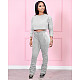 Solid Long Sleeve Crop Top Stacked Pants Sweatsuits MDF-5260