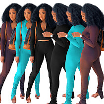 Long Sleeve Zipper Crop Top Pencil Pants Sets OYF-8277