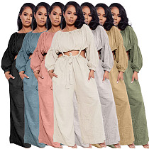 Long Sleeve Crop Top+Sling Wide Leg Pants Tracksuit ASL-6511