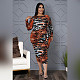 Leopard Print Full Sleeve Long Sashes Plus Size Dress ASL-7061
