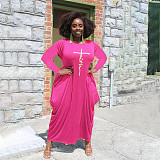 Plus Size Loose Letter Printed Irregular Maxi Dress HANI-008