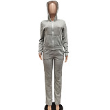Fleece Zipper Hoodie Coat Top Long Pants Suit NIYA-8091