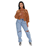 Corduroy Lantern Sleeve Lapel Single-Breasted Jackets ASL-6522
