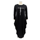 Plus Size Loose Letter Printed Irregular Maxi Dress HANI-008