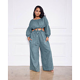 Long Sleeve Crop Top+Sling Wide Leg Pants Tracksuit ASL-6511