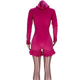Solid Velvet Bandage Hollow Out Hooded Rompers MDF-5262