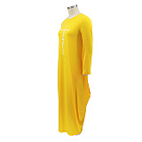 Plus Size Loose Letter Printed Irregular Maxi Dress HANI-008