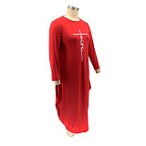Plus Size Loose Letter Printed Irregular Maxi Dress HANI-008