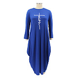 Plus Size Loose Letter Printed Irregular Maxi Dress HANI-008