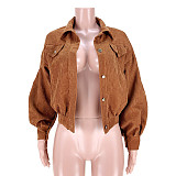 Corduroy Lantern Sleeve Lapel Single-Breasted Jackets ASL-6522