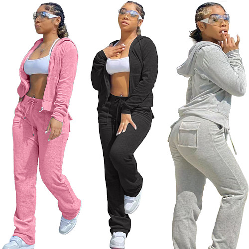 Fleece Zipper Hoodie Coat Top Long Pants Suit NIYA-8091