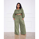 Long Sleeve Crop Top+Sling Wide Leg Pants Tracksuit ASL-6511