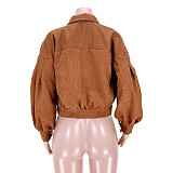 Corduroy Lantern Sleeve Lapel Single-Breasted Jackets ASL-6522