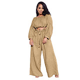 Long Sleeve Crop Top+Sling Wide Leg Pants Tracksuit ASL-6511