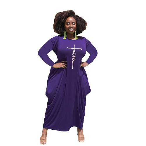 Plus Size Loose Letter Printed Irregular Maxi Dress HANI-008