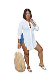 Full Sleeve Single-breasted Side High Split Shirt Blouse OD-8443-1