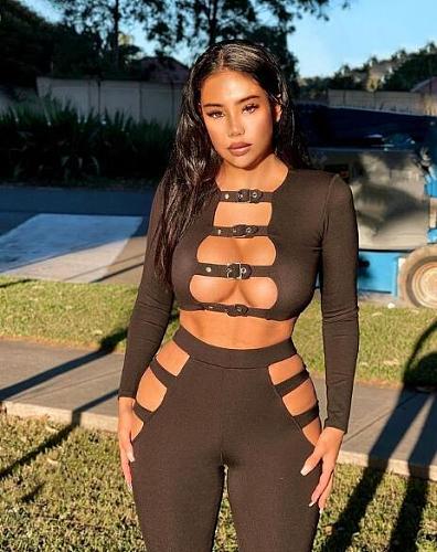 Hollow Out Skinny Long Sleeve Crop Top Pencil Pants Suit PY-8450