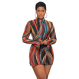 Tie Dye Flare Long Sleeve Bodycon Dress ASL-6538