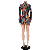 Tie Dye Flare Long Sleeve Bodycon Dress ASL-6538