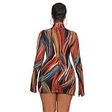 Tie Dye Flare Long Sleeve Bodycon Dress ASL-6538