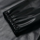 Plus Size Half Sleeve Black PU Leather Dress NY-2293