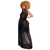 Single Shoulder Sequin Mesh High Waist Evening Dress OSS-21495