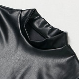 Plus Size Half Sleeve Black PU Leather Dress NY-2293