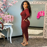 Ribbed Knitted Hollow Out Bandage Maxi Dresses OSS-21432