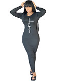 Letter Full Sleeve Skinny High Waist Maxi Dress ZAND-31183