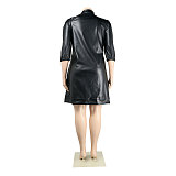 Plus Size Half Sleeve Black PU Leather Dress NY-2293