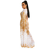 Single Shoulder Sequin Mesh High Waist Evening Dress OSS-21495