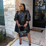 Plus Size Half Sleeve Black PU Leather Dress NY-2293