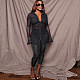 Black Mesh See Through Shirt Top Skinny Pants Set NY-2299