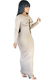 Letter Full Sleeve Skinny High Waist Maxi Dress ZAND-31183