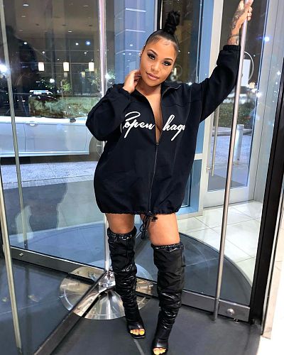 Letters Print Loose Long Sleeve Sweatshirts Zipper Coat BGN-140