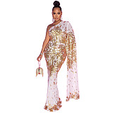 Single Shoulder Sequin Mesh High Waist Evening Dress OSS-21495
