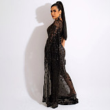 Single Shoulder Sequin Mesh High Waist Evening Dress OSS-21495
