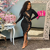 Ribbed Knitted Hollow Out Bandage Maxi Dresses OSS-21432