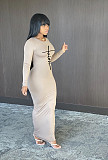 Letter Full Sleeve Skinny High Waist Maxi Dress ZAND-31183